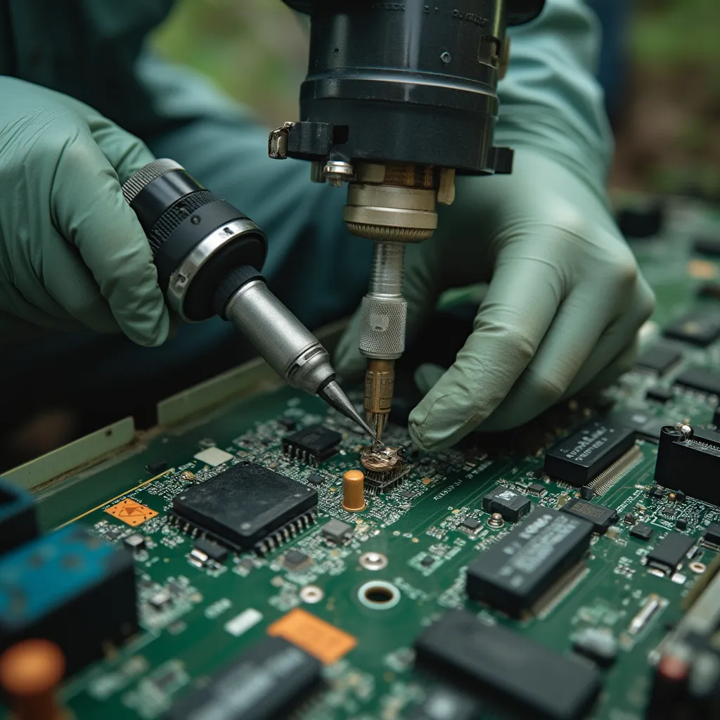 Técnico realizando microsoldadura