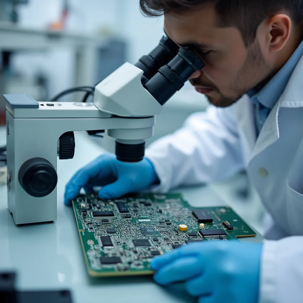 Técnico usando microscopio